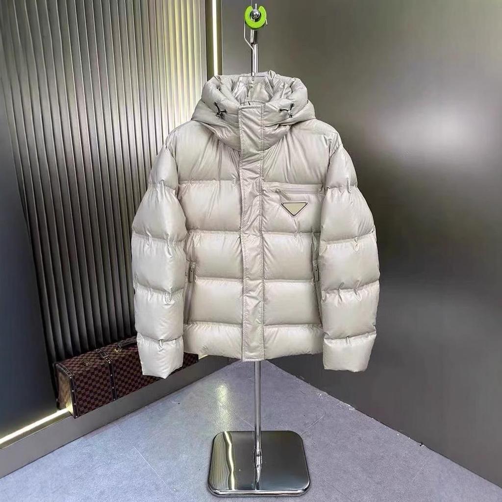 Winter Driehoek Logo Unisex Witte Eendendons Puffer Jas met Afneembare Capuchon - Casual Warme Buitenjas