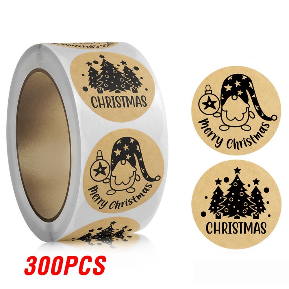 100-500pcs Brown Christmas Labels Sealing Sticker Aesthetic Kraft Paper Thank You Stationery Supply Decorative Scrapbook