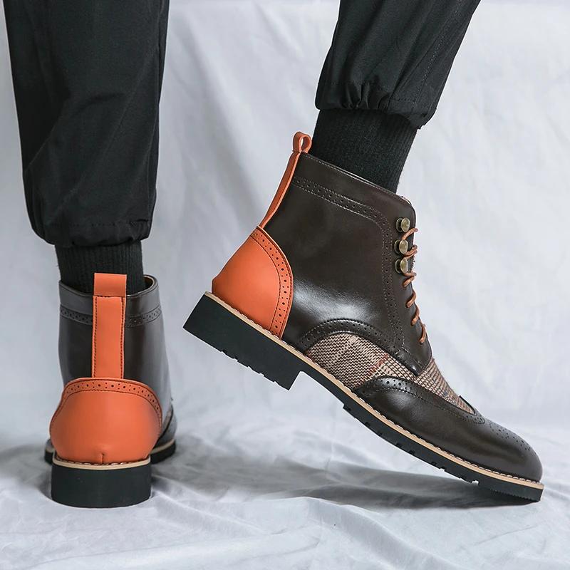 Ankle Boots for Men Brown Business Round Toe Lace-up Pu Mens Boots  Size 38-46 Men Shoes