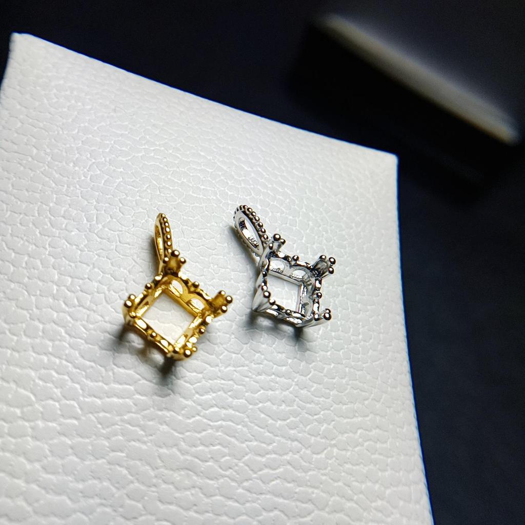 S925 Silver Rhodium/Rose Gold/Gold Empty Ring Pendant Setting: Square 6x6/7x7/8x8mm