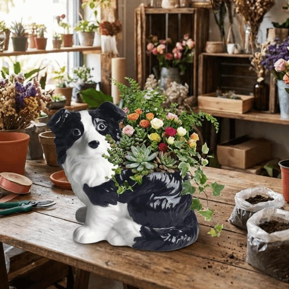 Modern Cute Ceramic Dog Vase Handmade Animal Shaped Succulent Pot Unique Animal Planter Office