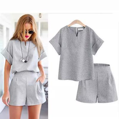 Damenanzug Zweiteiler Set Baumwollleinen Hemd Shorts Passende Damensets Sommer Casual Short Set Damen Sommer Trendy Kleidung