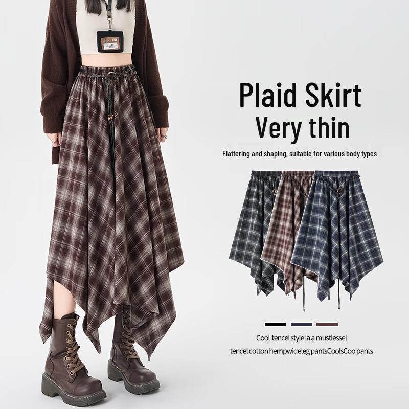 La Chapelle Women s Asymmetric Plaid A-Line Midi Skirt M