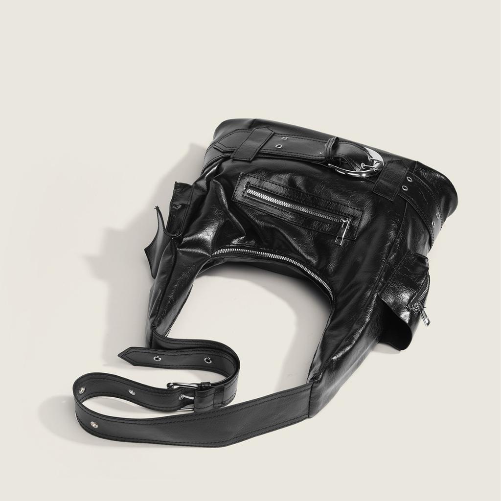 Neue High-End Y2K Schwarze Texturierte Achseltasche Retro Funktionale Umhängetasche Nische Trendy Pendler Große Tasche