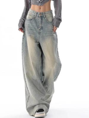 Høst/Vinter Ny Vintage Løs Enkel Casual Dame Jeans Amerikansk Klassisk Høy Midje Slim Mote Slitt S-XL Dame Jeans