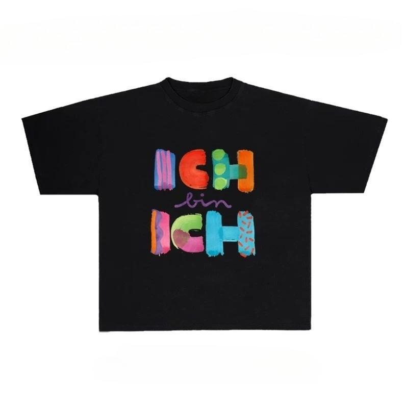 

Kawaii Colored Letters Graphic Unisex Cotton T-shirt Tee Casuai Short Sleeve Crewneck Top Fashion Streetwear Autumn Shirt 4XL