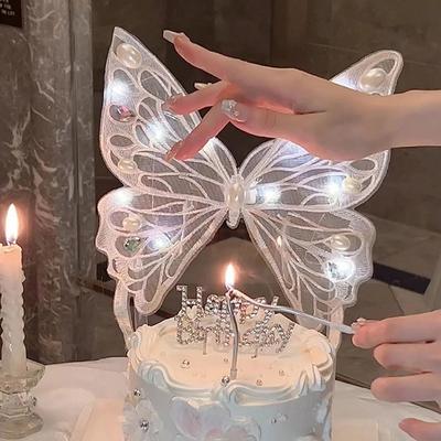 Valentinstag Kuchenaufsatz Dekoration Handgemacht Großer Schmetterling Stecker Königinmutter Alles Gute zum Geburtstag Liebe LED Licht Backzubehör