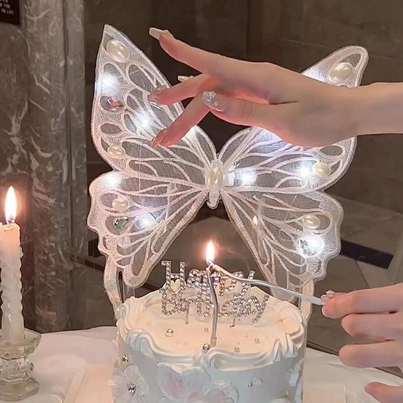 Decorazione Topper per Torta di San Valentino Fatto a Mano Grande Farfalla Inserto Regina Madre Buon Compleanno Amore Luce Led Forniture per Pasticceria