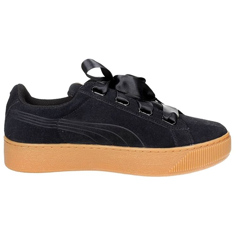 Puma Vikky Platform Ribbon Satin Retro Casual Lightweight Low-Top Sneakers Women Sneakers Black Rubber 364979-01