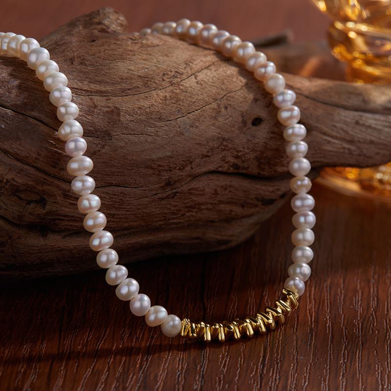 Colier cu pandantiv din argint sterling S925 cu perlă naturală de apă dulce, design de înaltă calitate pentru femei, pandantiv din argint fragmentat de nișă, lanț pentru claviculă