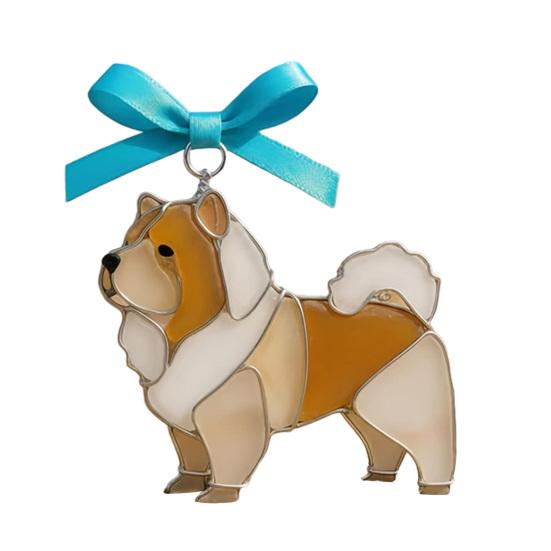 

Барвистий Акриловий Ловець Сонця з Собакою Вітражний Орнамент Коргі/Бульдог/Чихуахуа Декор для Вікна/Різдвяної Ялинки з Бантом Святковий Подарунок J