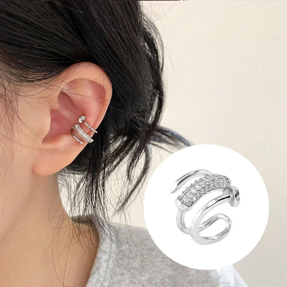 Luxurious Zircon Wave Cross Non-Pierced Ear Clips with Full Diamond Design for Women