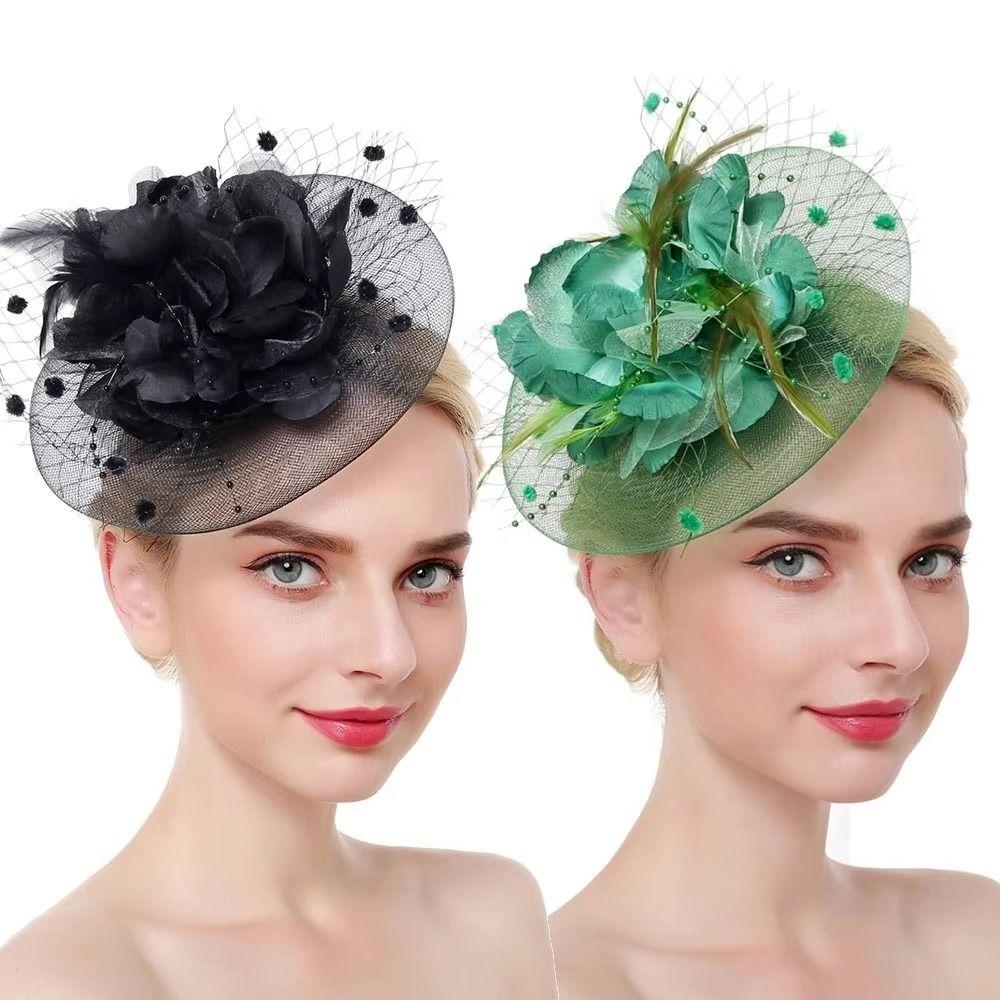Fjäder Slöja Hatt Huvudbonad Elegant Brud Huvudprydnad Vintage Nät Fascinator Hatt Dansuppvisning
