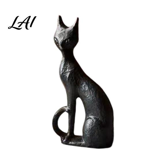 Black Cat Statue Abstract Witch Figurine Resin Statue Gothic Heavy Duty Crafts Ornament Halloween Tabletop Decor for Home Mantel Office Desk Retro