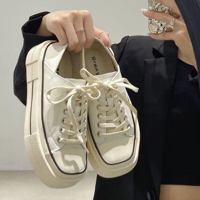 Canvas Shoes Women's Spring New Versatile Thick-soled Heightening Little White Shoes Casual Board Shoes Cookie Shoes