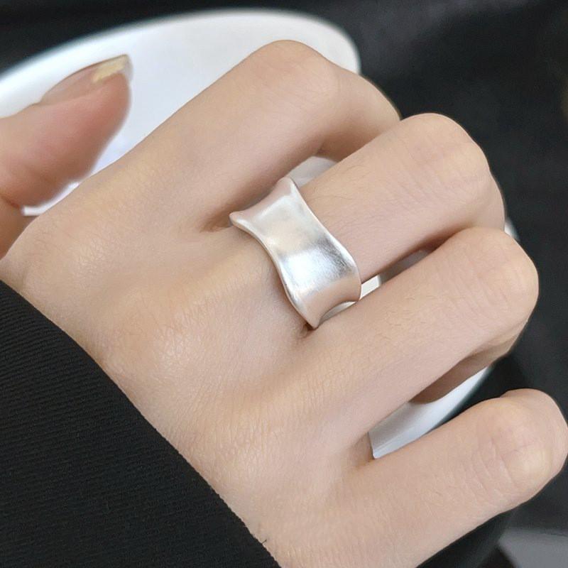 Matte Irregular Concave Wide Band Adjustable Ring Women Men Minimalist Modern Geometric Open Finger