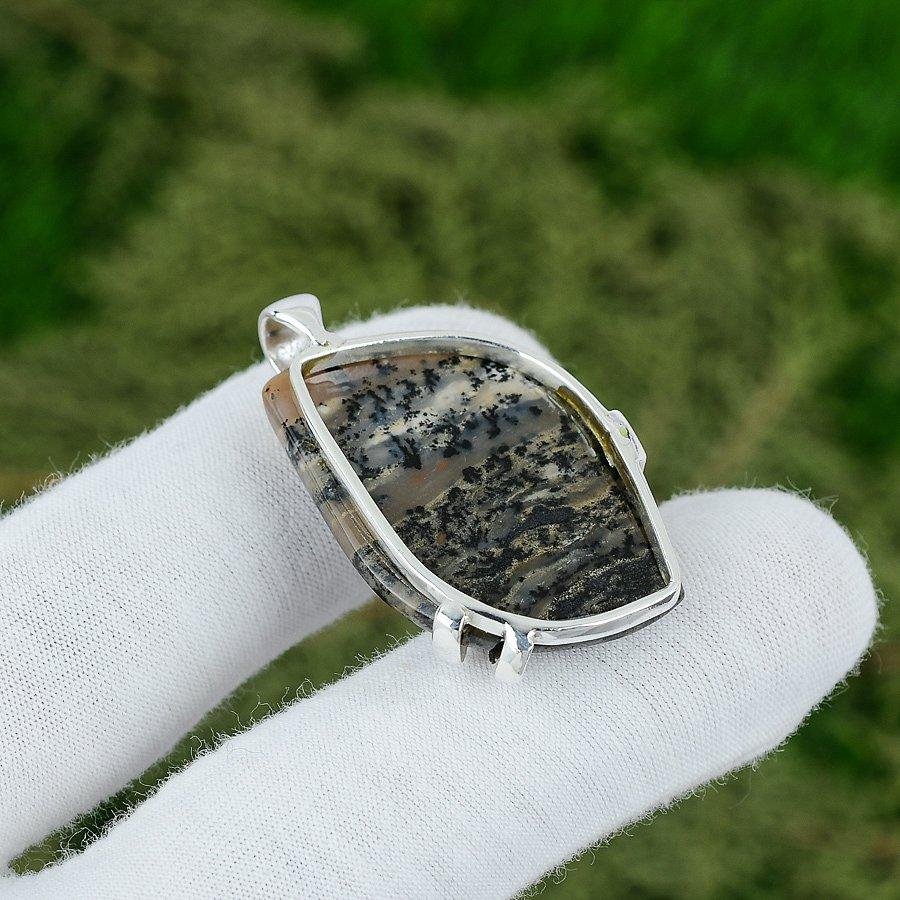 Marquise Natural Honey Dendrite Opal Wedding Mother Boho Pendant Sterling Silver