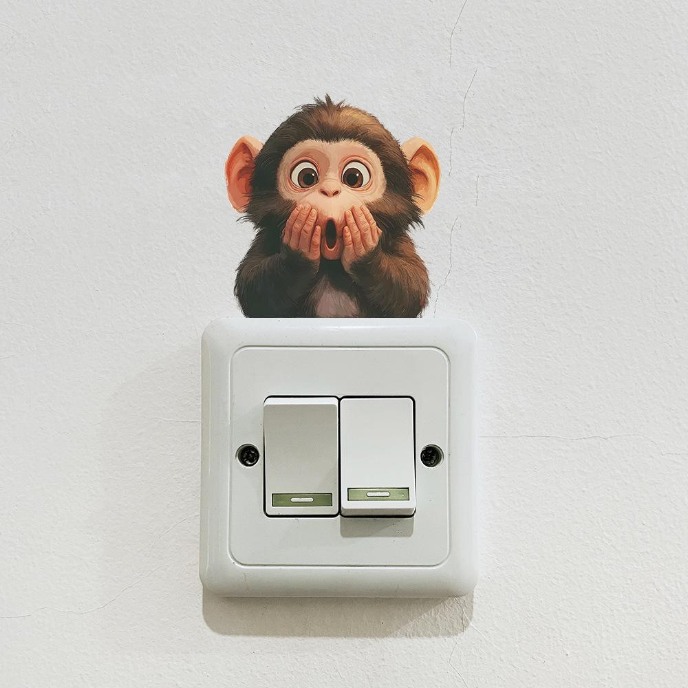 Surprised Cartoon Monkey Switch Sticker Cute Playful Wall Decal for Kids Bedroom Playroom Nursery Self-Adhesive Easy Install
