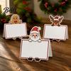Santa Claus Name Tags Christmas Party Place Card Holders, Cartoon Reindeer Tag Stands Paper Food Labels for Buffet Table Seating, Festive DIY Write-On