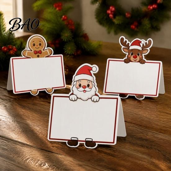 Santa Claus Name Tags Christmas Party Place Card Holders, Cartoon Reindeer Tag Stands Paper Food Labels for Buffet Table Seating, Festive DIY Write-On