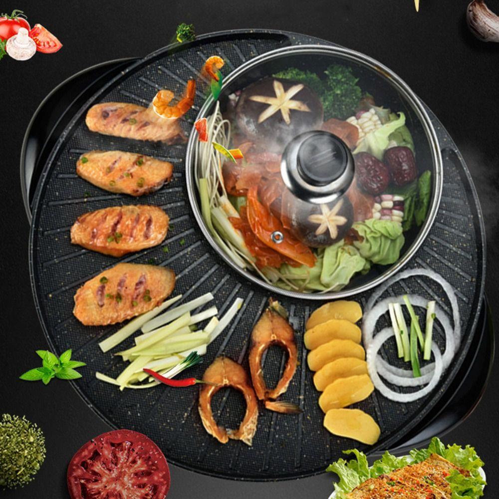 Round Electric Grill Non Stick 2 In 1 Electric Pan Household Barbecue Griddle Grilling