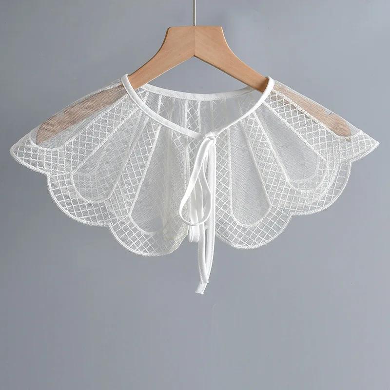 Sweet Bowknots Lace Embroidery Fake Collars for Women Shirt Detachable Collar Girls Shoulder Wrap Small Shawl False Collar