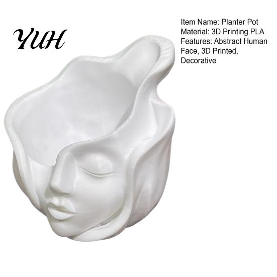 PLA Planter Pot Abstract Human Face Pot, 3D Printed Head Shape Succulents Plants Container Flowerpot, for Home Office Balcony Decor Indoor