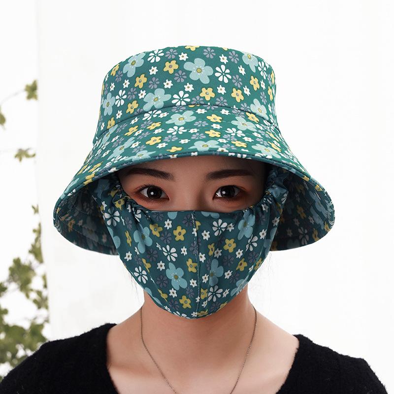 Sunscreen sun hat, mask integrated face cover, dust-proof ultraviolet light outdoor tea picking sun hat, small fragrance and versatile