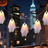 10 Pcs Halloween Hanging Light-up Ghost Decoration Spooky White Cloth Ghost with String Light for Front Porch Yard Lawn Garden Decor