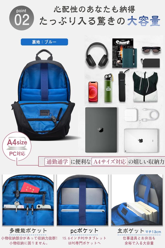 [Flechazo] Backpack for Men and Women, Large Capacity, 15.6-inch PC, Waterproof, Rucksack, Large Capacity, Ultra-Lightweight, Anti-Theft, Popular for