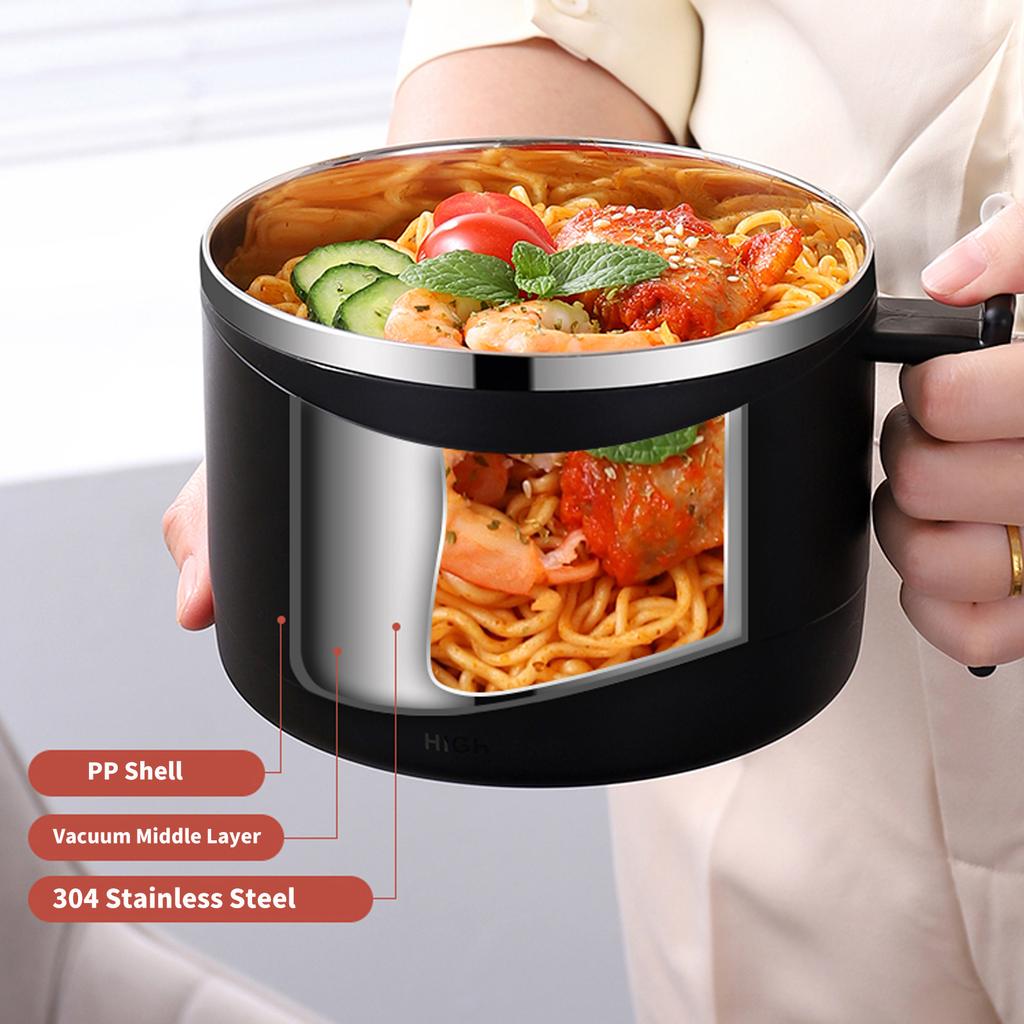 1300ml Miska do ramenu z pokrywką Stal nierdzewna Kuchenka do makaronu instant Miska na sałatkę owocową Ryż Zupa Duży lunchbox Akcesoria kuchenne