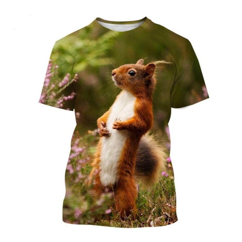 

Футболки с принтом Animal Cute Squirrel3D с круглым вырезом, летние мужские и женские футболки с коротким рукавом, большие футболки Harajuku, топы, детская одежда 6XL