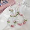 Süße Pfirsich Perlen Handy-Anhänger Kette, Schmuck für süße Mädchen, Perlen Handy Blumen Lanyard für iPhone Schlüsselanhänger