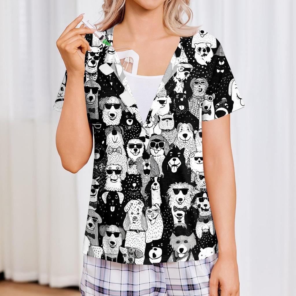 Damen Shirt nach der Operation Kurzarm Vier Taschen Leicht Bequem Knopfleiste Vorne Shirt für Medizinische Genesung und Tägliches Tragen