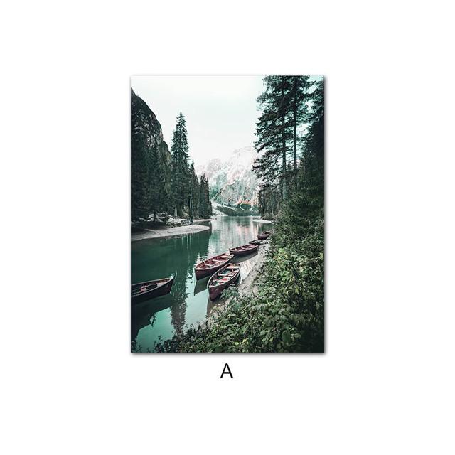 Landscape Painting Lake Reflection Canvas Poster Bohemia Sunrise Nature Nordic Style Art Print Gallery Wall Decoration Picture