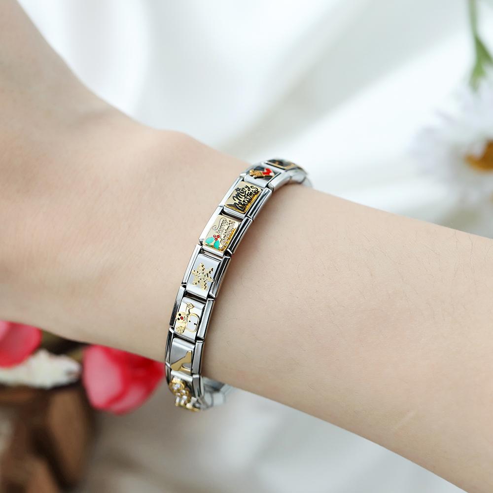 9mm Stainless Steel Pendant Romantic Snowflake Strawberry Wing Italian Charm Elastic Link Chain Fit Bracelet DIY Jewelry Making