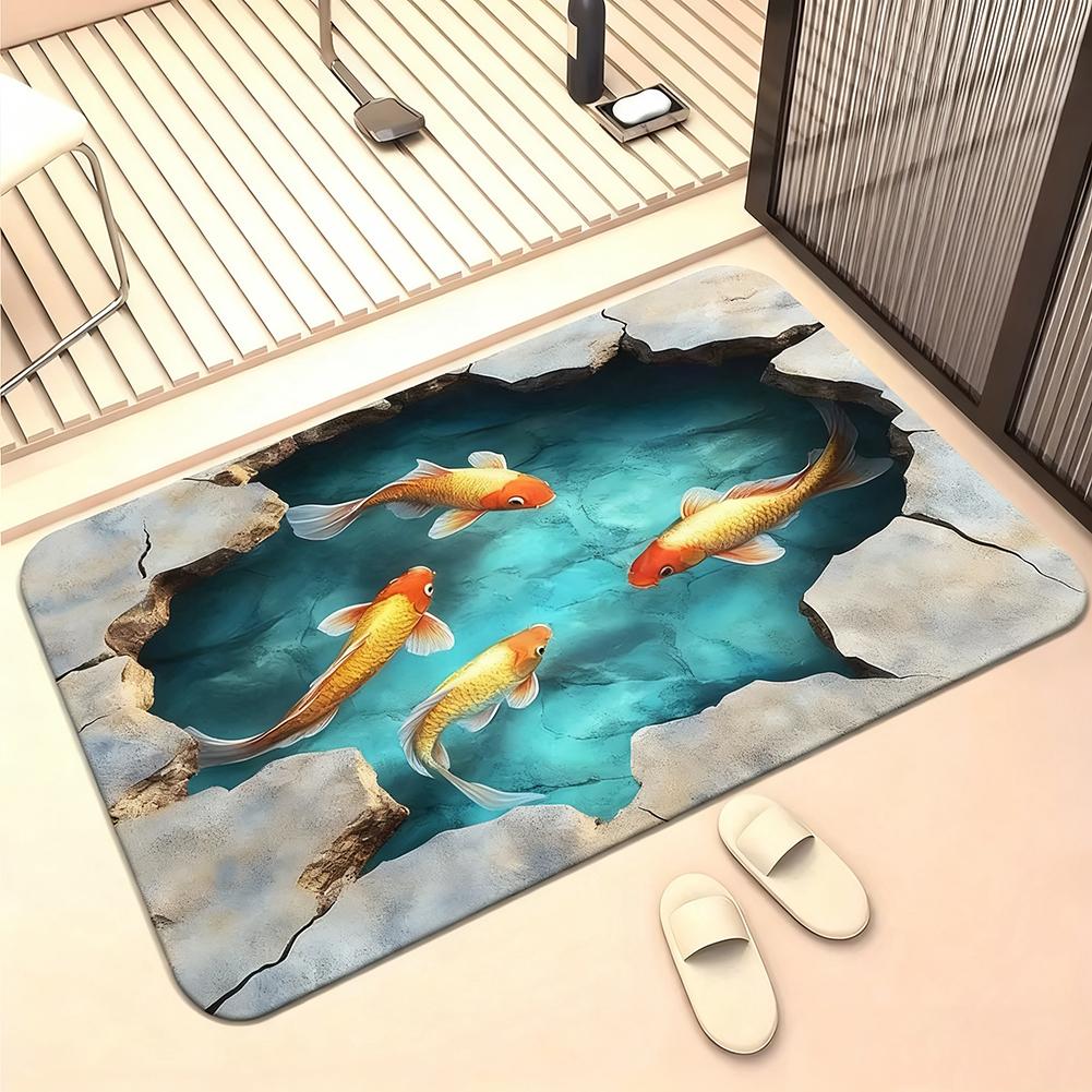 2D Koi Pond Non-slip Floor Mat - Indoor And Outdoor Absorbent Foot Mat Suitable For Home Decoration Durable And Stylish