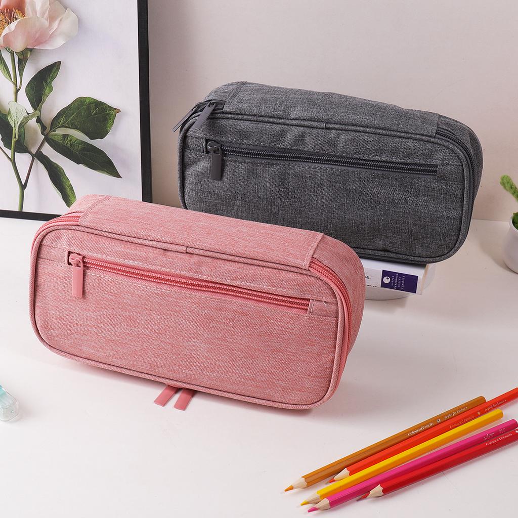 Portable Two-layer Large Capacity Pencil Bag Boy Canvas Pen Case School Office Supplies Storage Bag Office Stationery Bag Gift