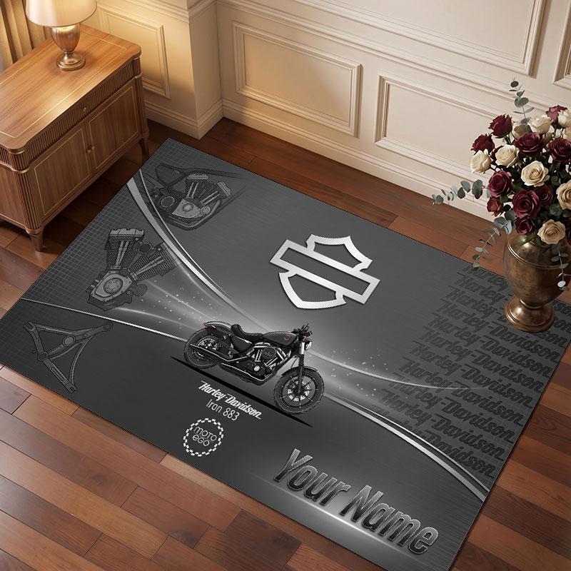 Tappeto in Velluto di Cristallo Personalizzato Harley-Davidson, Tappeto Morbido Antiscivolo con Testo Nome Personalizzato per Soggiorno Camera da Letto