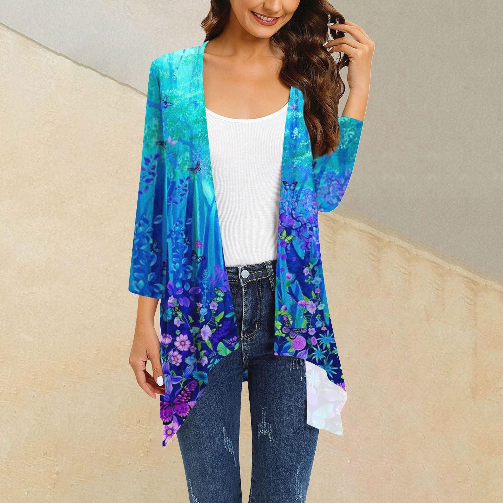 

Женский кардиган с цветочным принтом неправильной формы, рукавом 3/4, повседневная накидка с карманами XXXL