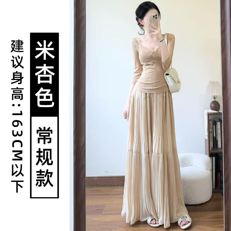 Apricot chiffon skirt women s summer new high-waisted A-word fluffy cake skirt design pleated fairy dress S