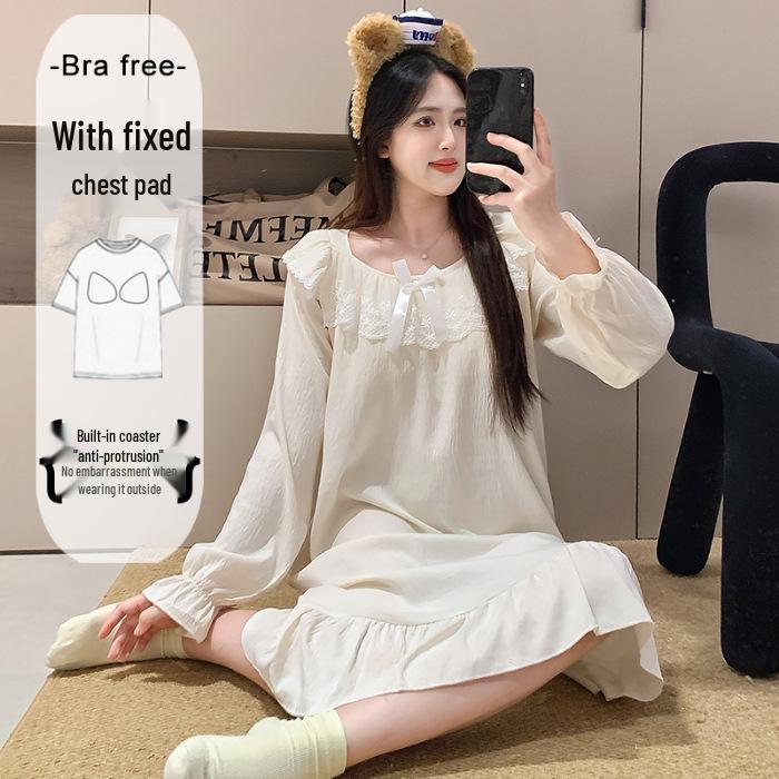 Cloud Cotton Sleep Dress: Long Sleeve Pink Pajamas for Girls - Spring/Autumn 2025