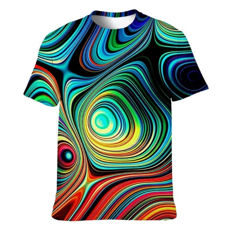 Barevná trička pro muže s 3D potiskem, neonové abstraktní tričko s krátkým rukávem