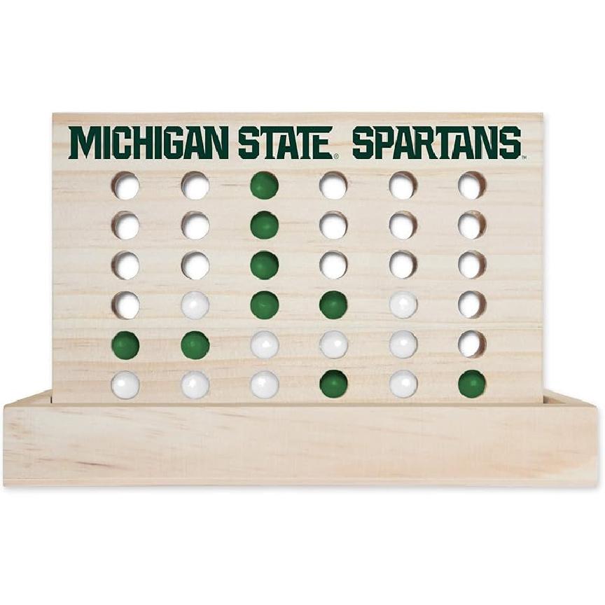 Rico Industries NCAA Wooden 4 in a Row Board Game Line up 4 Game Travel Board Games for Kids and Adults Michigan State Spartans