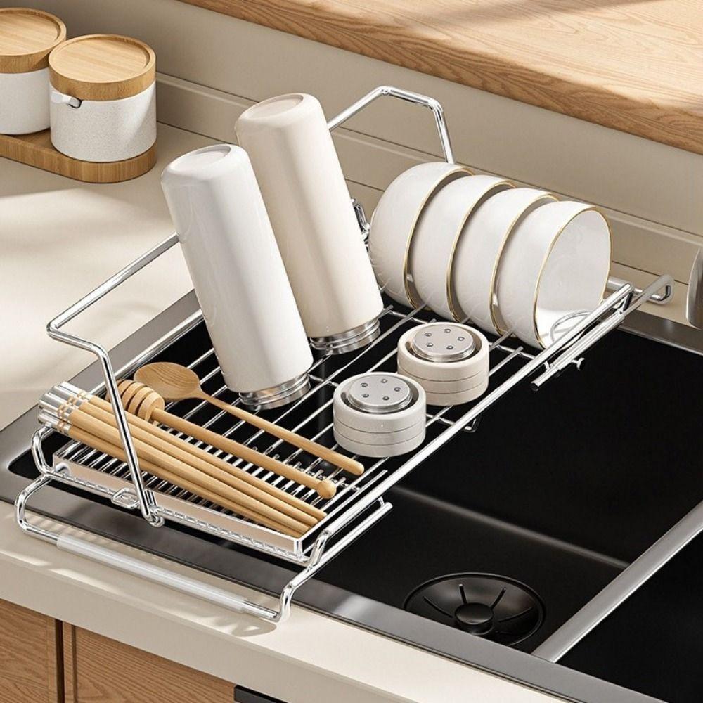 Stainless Steel Sink Drain Basket Non-Slip Dish Drying Rack Utensil Drainer  for Kitchen