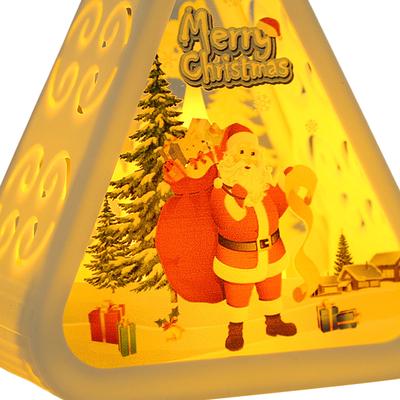 Mini Christmas LED Triangle Lantern Santa Claus Snowman Festival Lamp Indoor Table Ornaments Party Scene Props Home Decoration