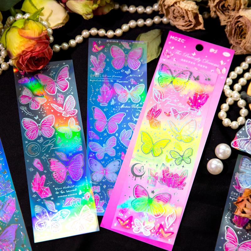 3 pcs Laser Butterfly Series Art Collage Junk Journal Supplies DIY Scrapbooking Stickers PET Waterproof Craft Aesthetics Sticker