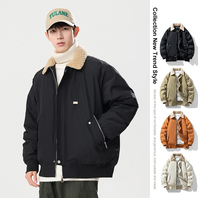 Winter Sweater Collar Cotton-padded Clothes Men's New Hong Kong Style Tide Brand Loose Fashion Thickened Cotton Clothes Couple Warm Casual Jacket Tide