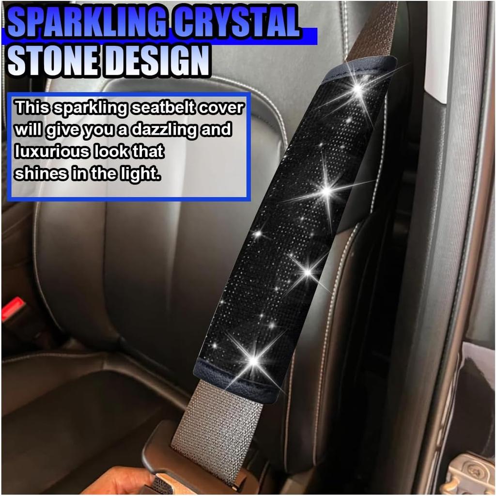 2PCS Bling Car Seat Belt Shoulder Pads, Rhinestone Auto Seatbelt Cushion, Vehicle Seat Strap Cover for Women, Car Interior Decoration Accessories for
