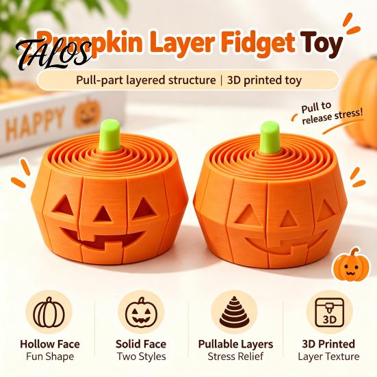 Hollow Solid Pumpkin Halloween Stress Toy, Retractable Spiral Fidget Sensory Toy for Office Desk Gadget Kids Adults, 3D Printed Desktop Decoration,